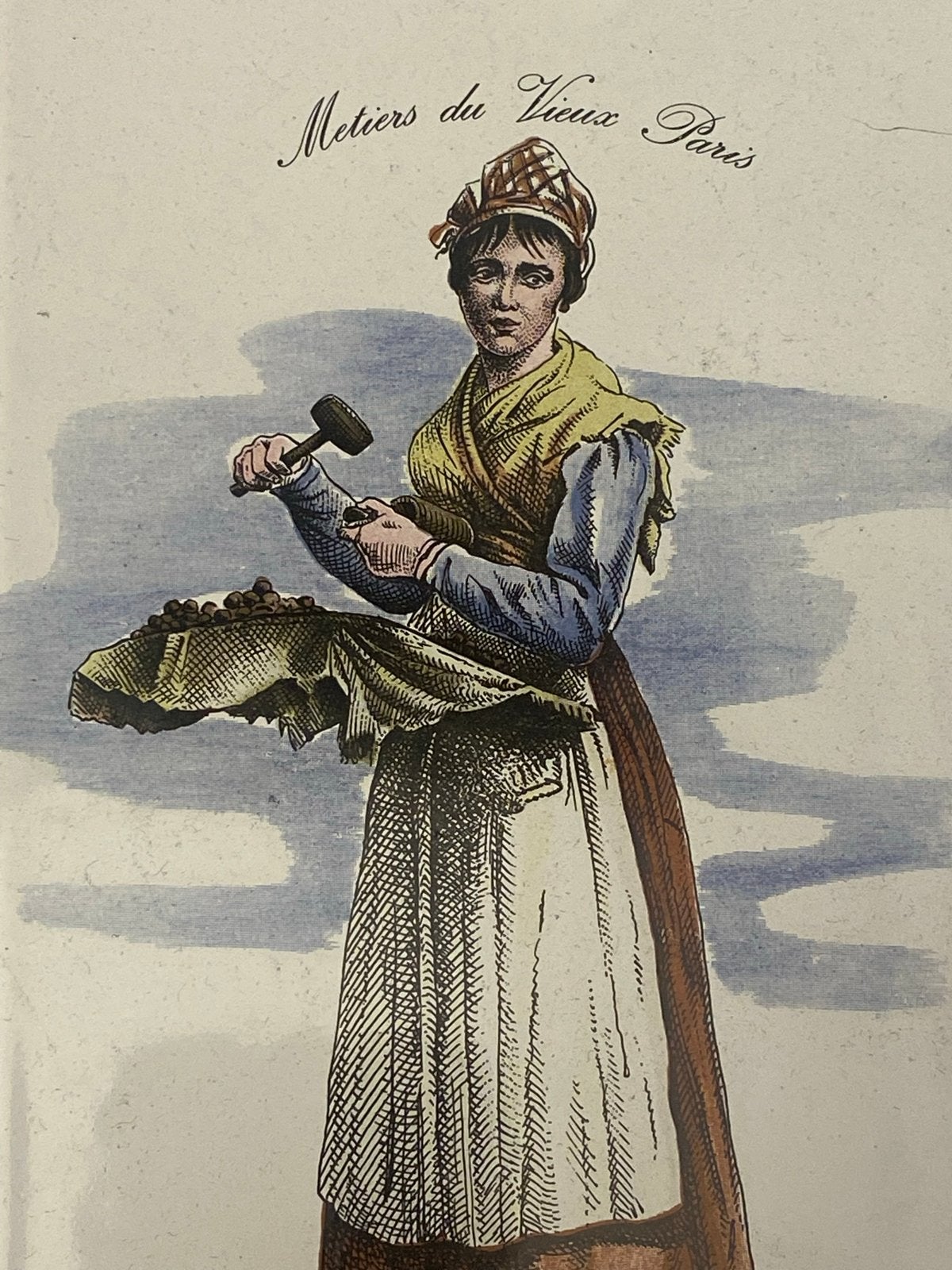 Antiek Emaille Bord: Notenverkoopster uit Frankrijk., Antiek en Kunst, Antiek | Emaille, Ophalen of Verzenden