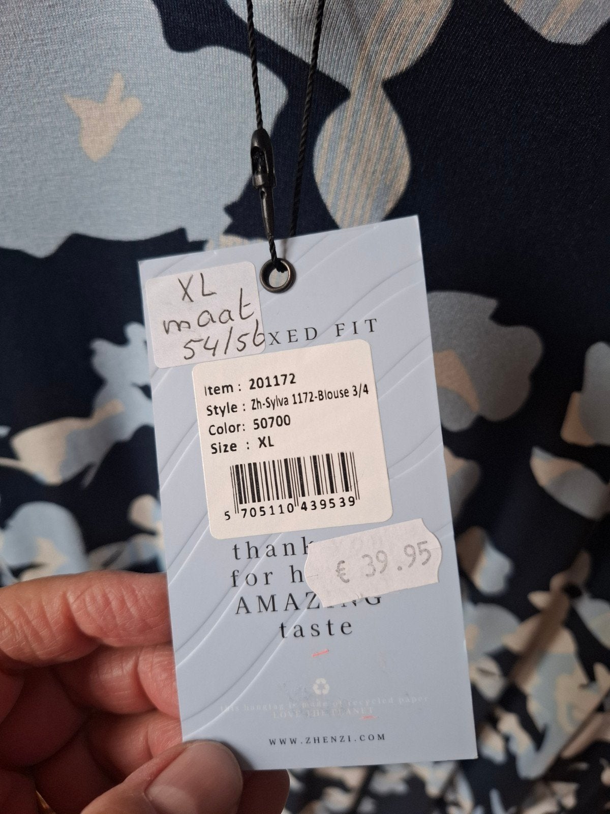 Zhenzi blauw/witte top met lange mouwen, maat XL/54,56, Kleding | Dames, Grote Maten, Zhenzi, Blauw, Ophalen of Verzenden, Zo goed als nieuw