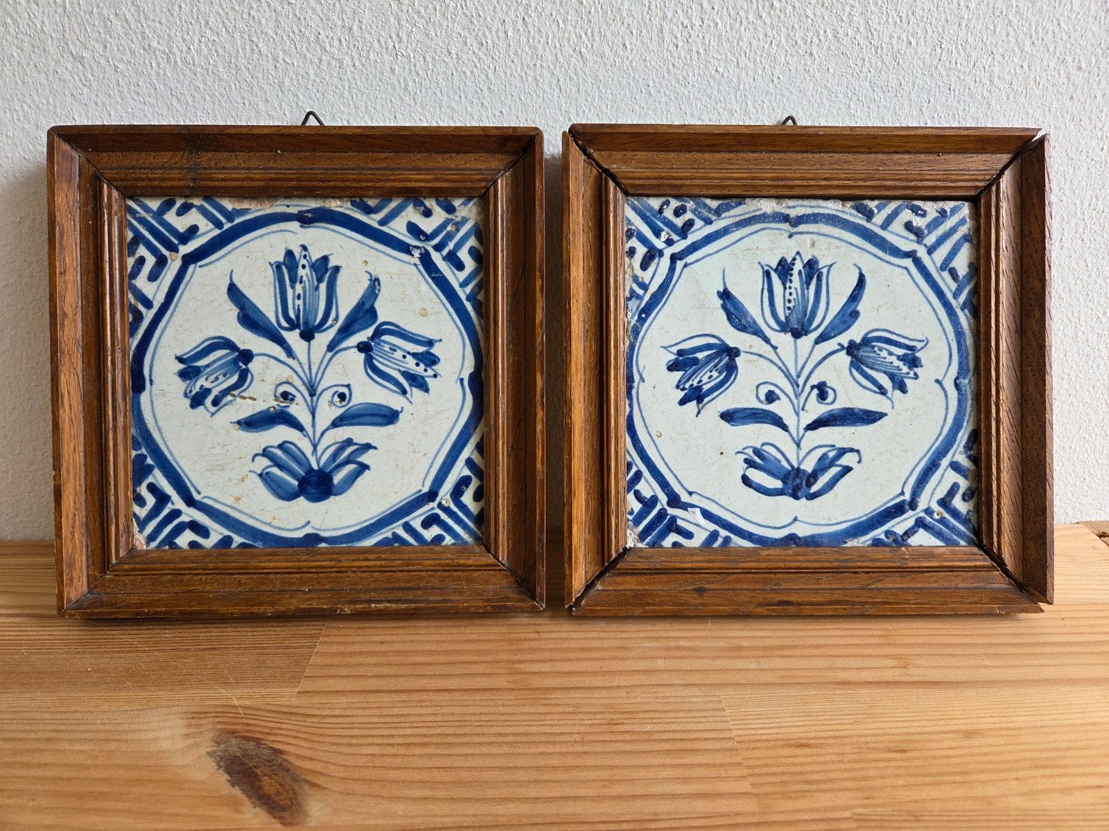 Set antieke Delfts blauwe tegels met decoratie van tulpen, Ophalen of Verzenden