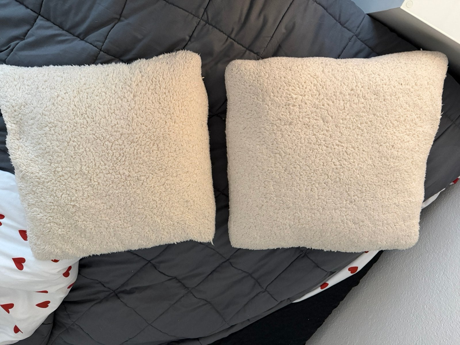 2x teddy sierkussen beige/wit, Ophalen, Gebruikt