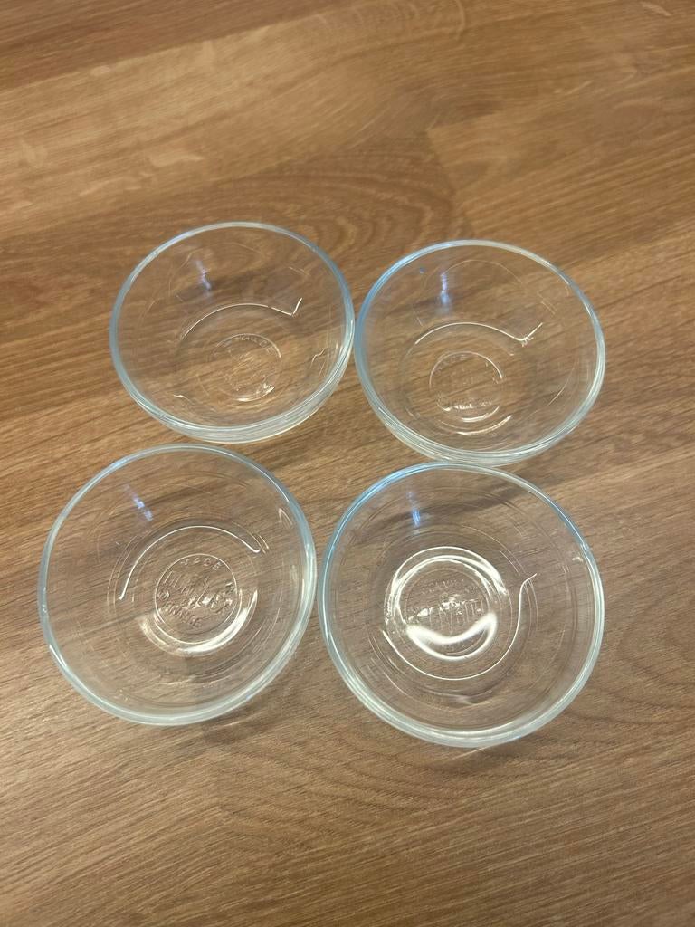Set van 4 glazen theezakje schaaltjes Duralex, Gebruikt, Ophalen of Verzenden, Glas, Kom(men)