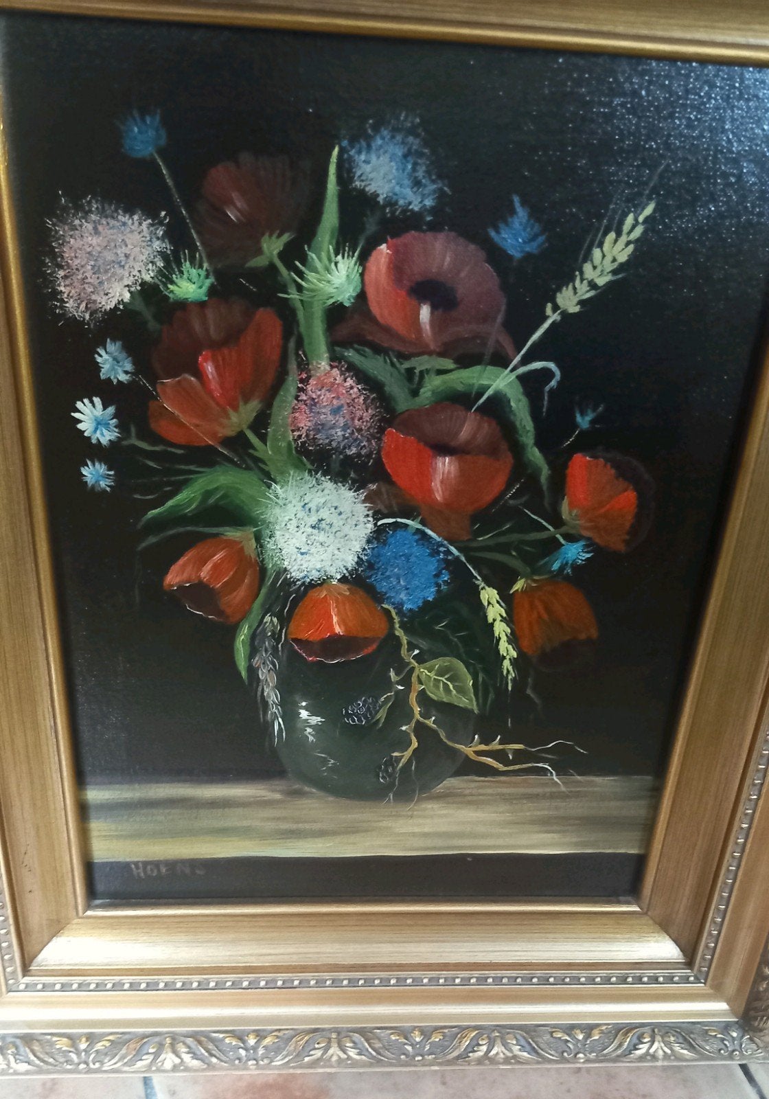 Schilderij: Levendig bloemstilleven, gesigneerd Hoens, Ophalen of Verzenden