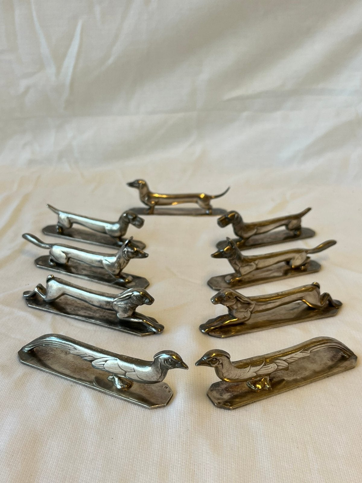 9 zwaar verzilverde art deco messenleggers dieren, Ophalen of Verzenden, Zilver