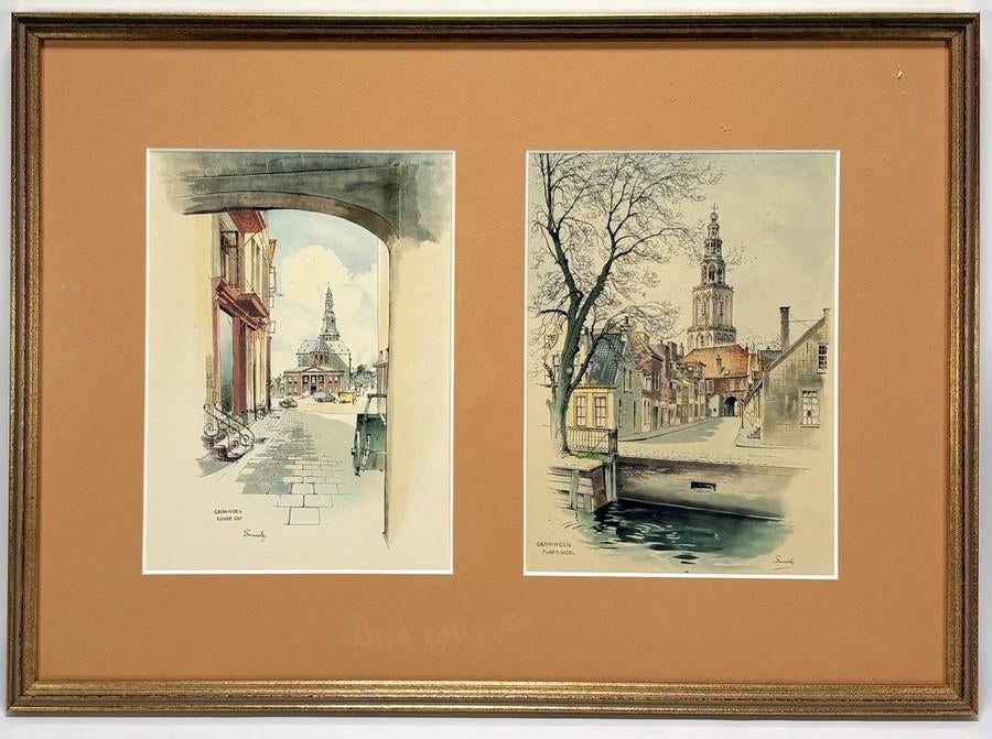 1269. Aquarel, Piet Smeele - stadsgezicht, 20e eeuw, Ophalen of Verzenden
