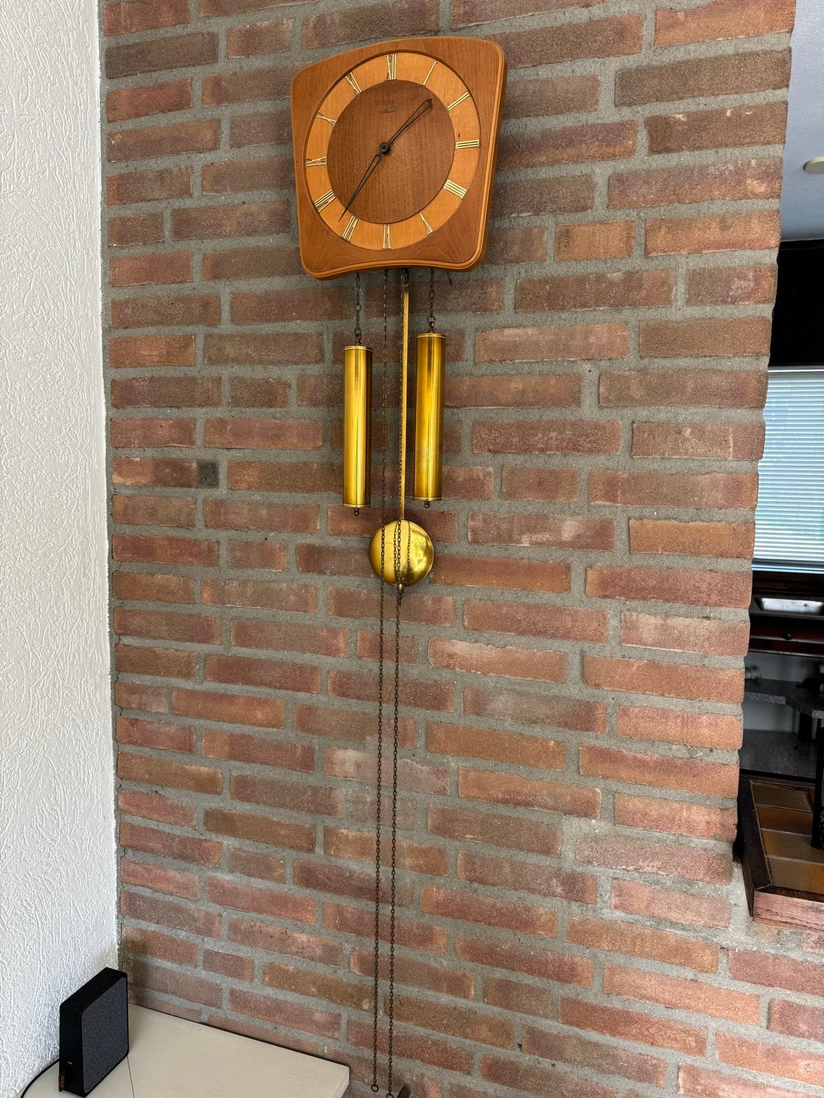 Vintage Kieninger Wandklok - Hout & Messing, Ophalen