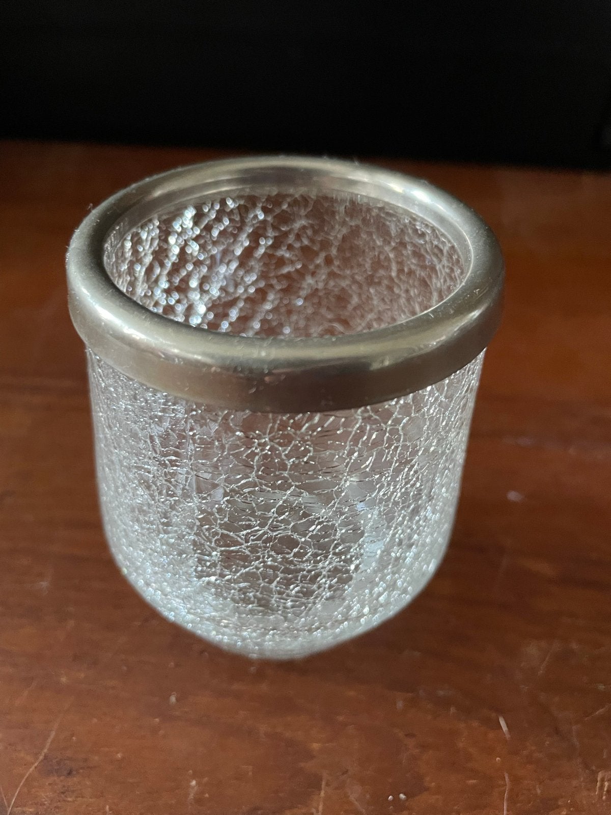 Antiek Lepelvaasje van Craquelé Glas met Zilveren Rand, Antiek en Kunst, Ophalen of Verzenden