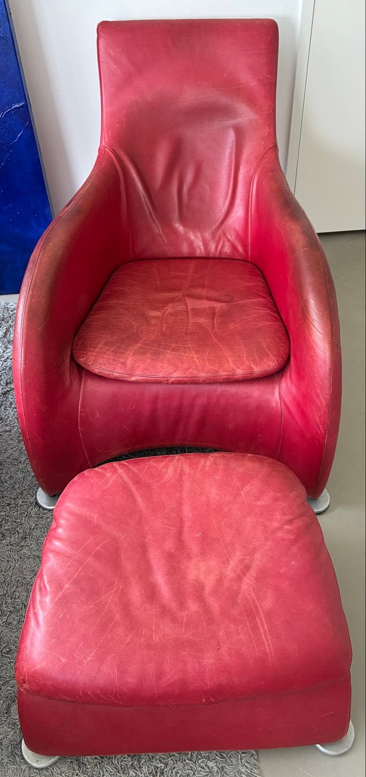 Montis loge fauteuil met voetenbank - Gebruikt, Ophalen, Gebruikt, Leer, 75 tot 100 cm