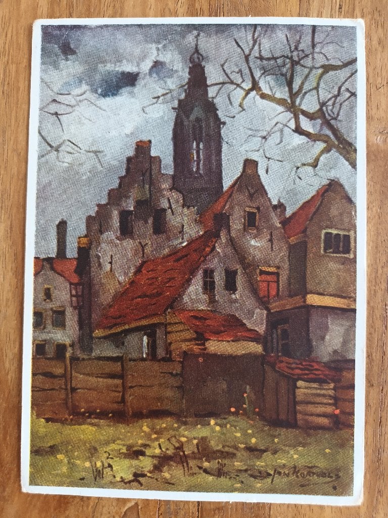 Kunstschilderskaart: Jan Korthals, Ophalen of Verzenden, 1940 tot 1960, Gelopen, Gebouw