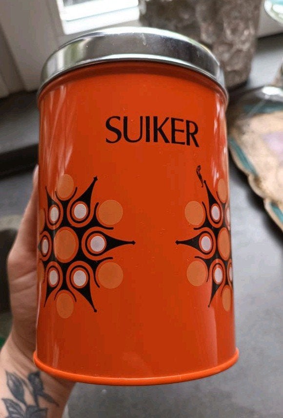 Vintage Brabantia Suikerbus – Oranje Retro Bloemenpatroon, Ophalen of Verzenden