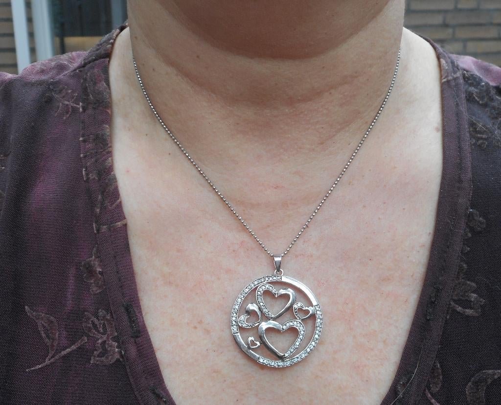 Zilveren ketting met grote hanger met harten nr.1777