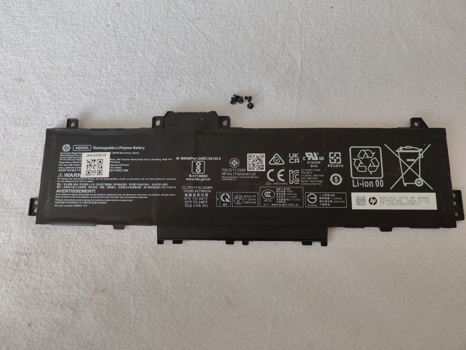 HP AE03XL Laptop Accu - Oplaadbare Li-Polymeer Batterij, Ophalen of Verzenden, Gebruikt, HP