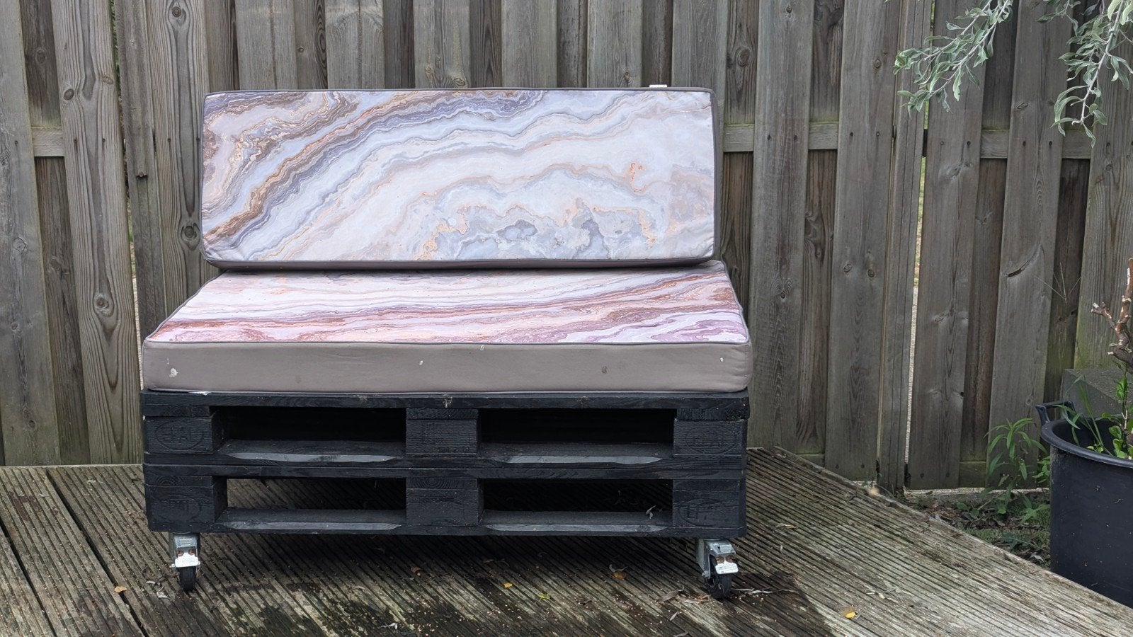 2x Palletbank met kussens - Zwart, Ophalen, Hout, Gebruikt, Twee