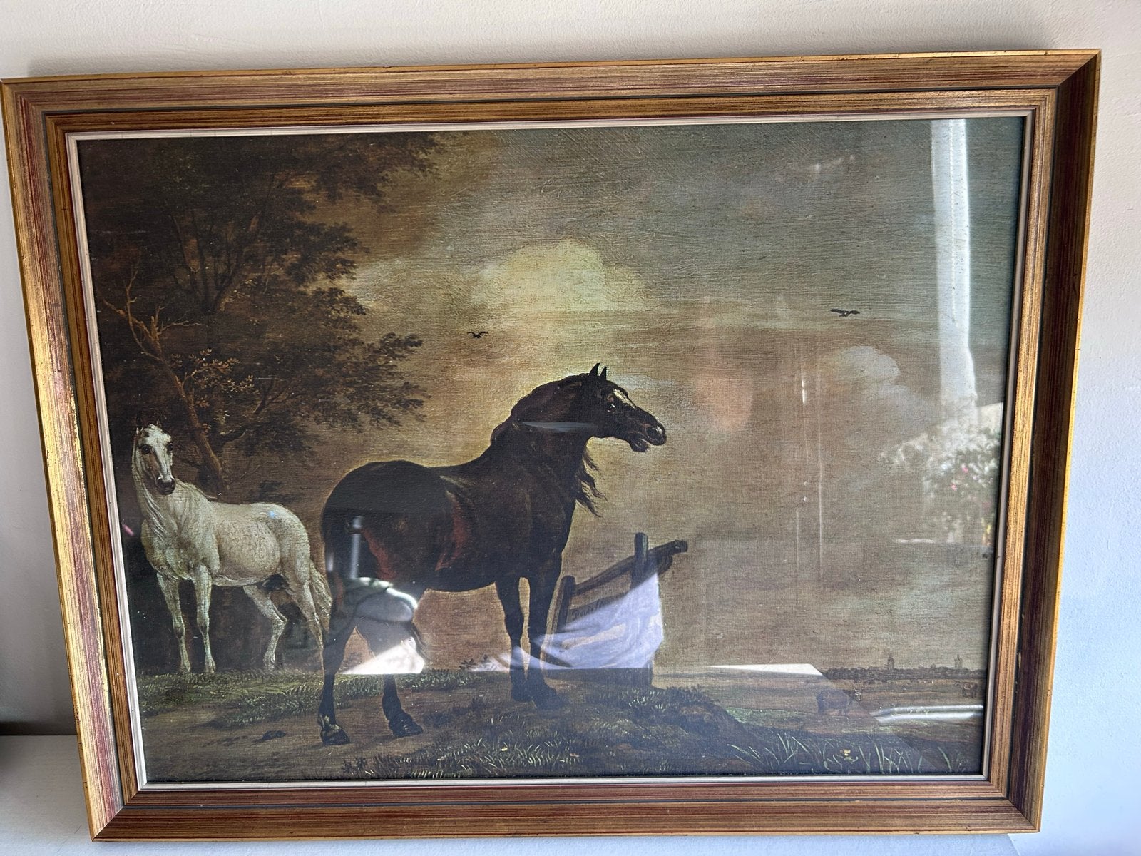 Reproductie 'Twee paarden in de wei' van Paulus Potter, Ophalen, Dieren, Klassiek, Print