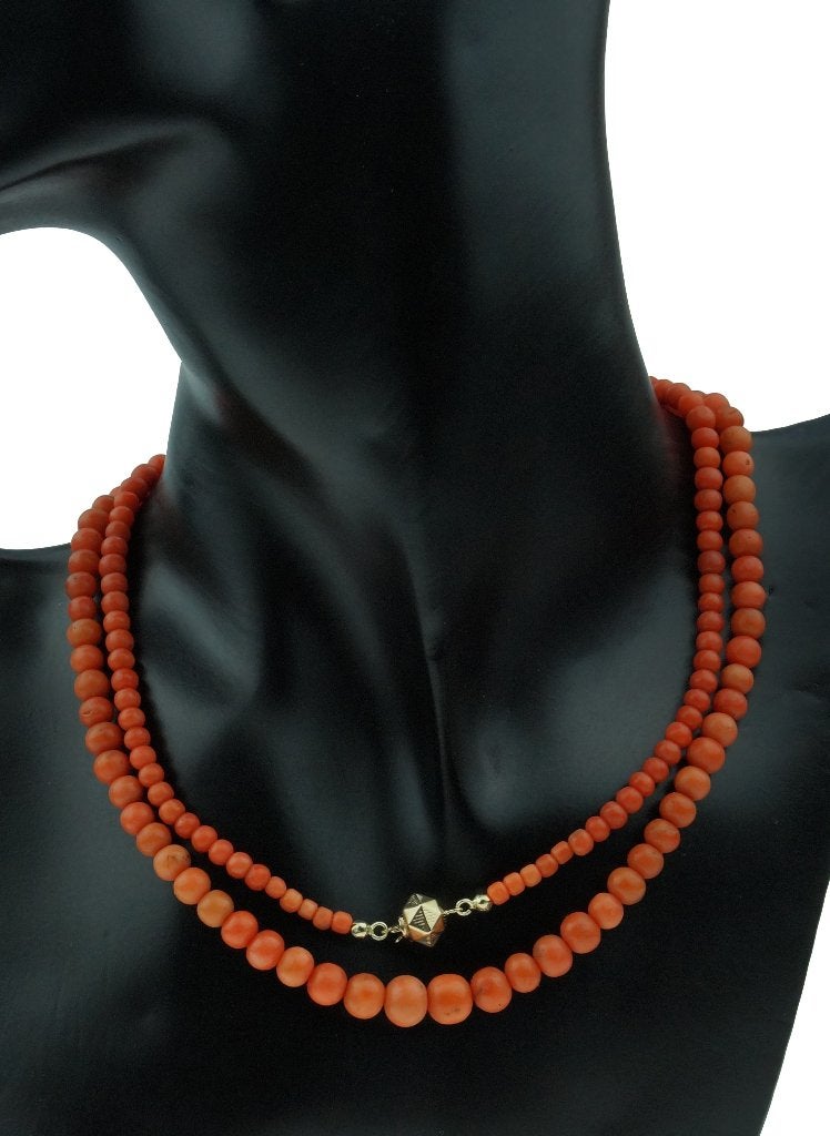 Bloedkoraal ketting vintage 14k slot goud paston dame antiek, Ophalen of Verzenden, Goud, Ketting, Met edelsteen