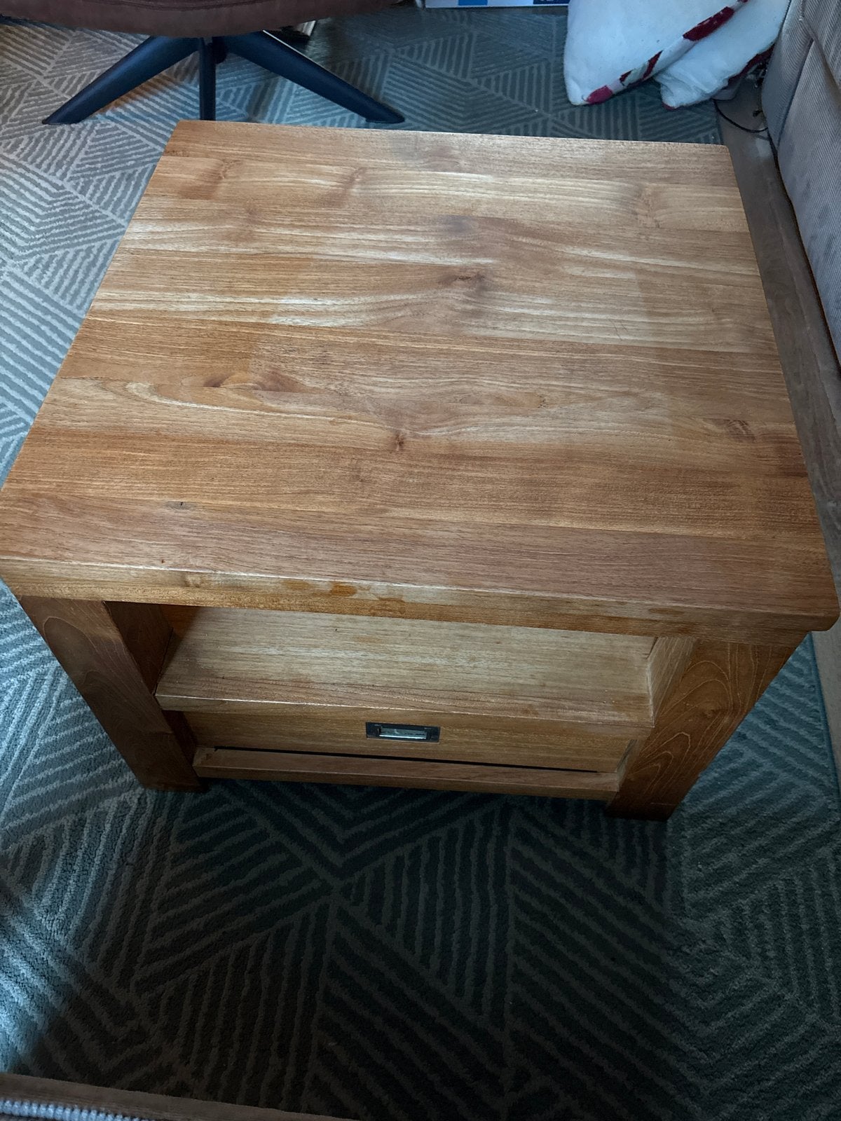 Teakhouten bijzettafel met lade, Ophalen, Gebruikt, 50 tot 100 cm, 5 – 50