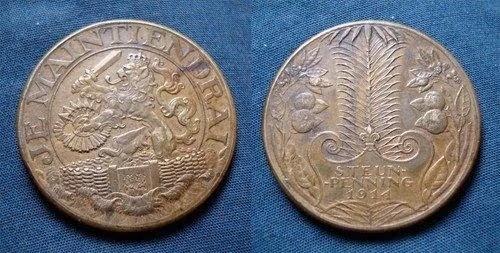 Ned. bronzen steunpenning, 1914, Postzegels en Munten, Penningen en Medailles, Verzenden, Brons, Nederland