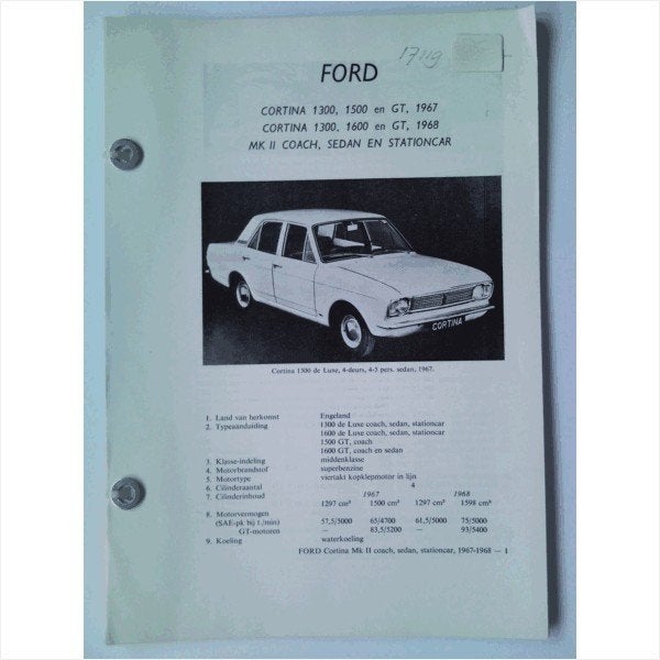 Ford Cortina 1300 1500 1600 GT Vraagbaak losbladig 1967 #1 N, Ophalen of Verzenden, Gelezen, Ford