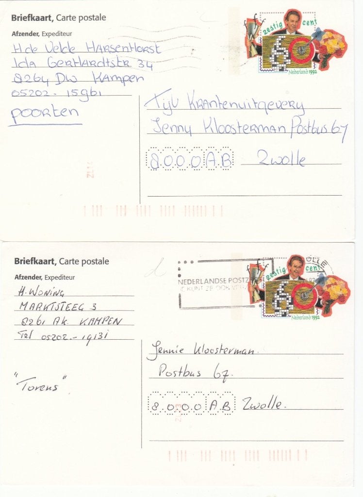 Nederland briefkaart G 373 (2x) onder UV licht en donker, Postzegels en Munten, Ophalen of Verzenden, Briefkaart