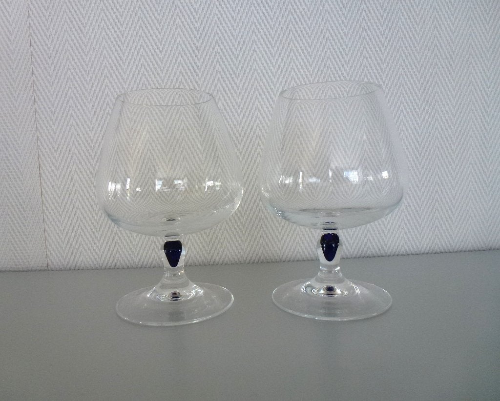 2 cognacglazen met mooie blauwe druppel/ traan in het been, Verzamelen, Ophalen of Verzenden, Zo goed als nieuw, Overige typen