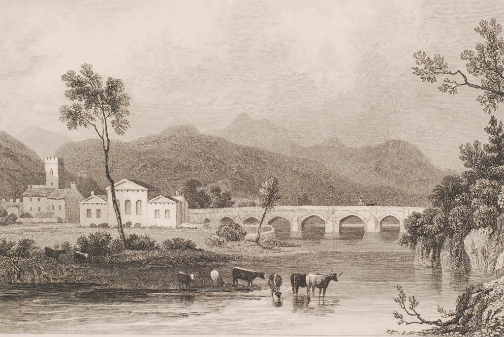 Dolgellau Merionethshire - Originele illustratie 19e eeuw, Verzamelen, Foto's en Prenten, Verzenden, Voor 1940, Gebruikt