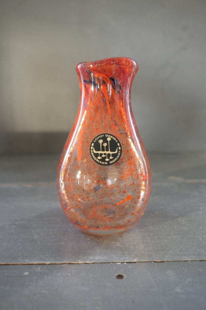 Vintage Lofot Design handmade Norway zware vaas oranje, Verzenden