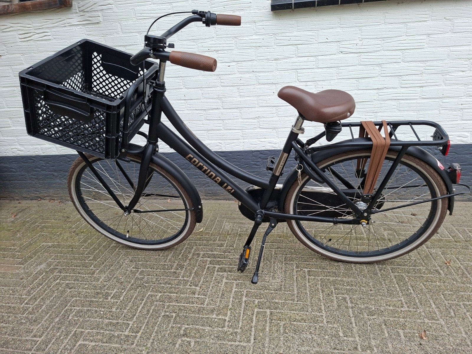 Cortina U4 24 inch fiets met krat in goede staat, Ophalen, Terugtraprem, Cortina U4 transportfiets, Versnellingen