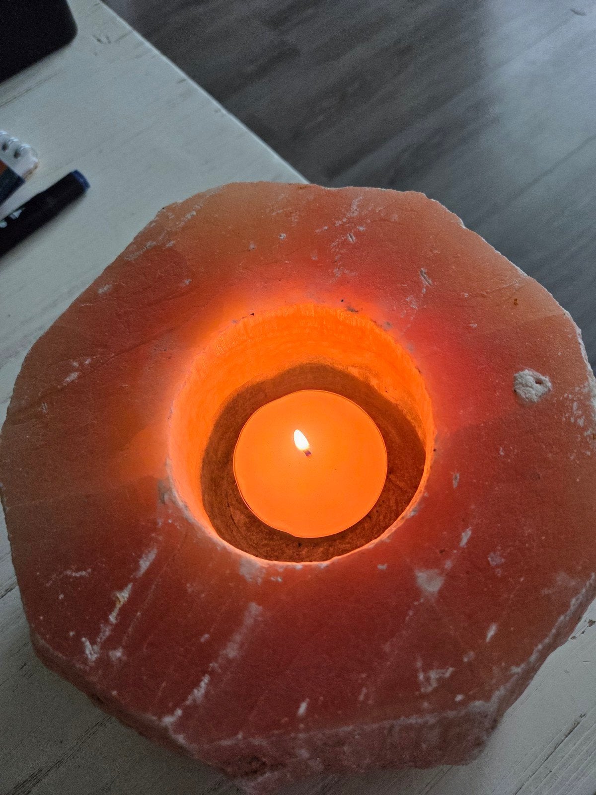 Himalaya Zout Waxinelichthouder - Oranje Gloed, Gebruikt, Waxinelichthouder, Oranje, Ophalen of Verzenden