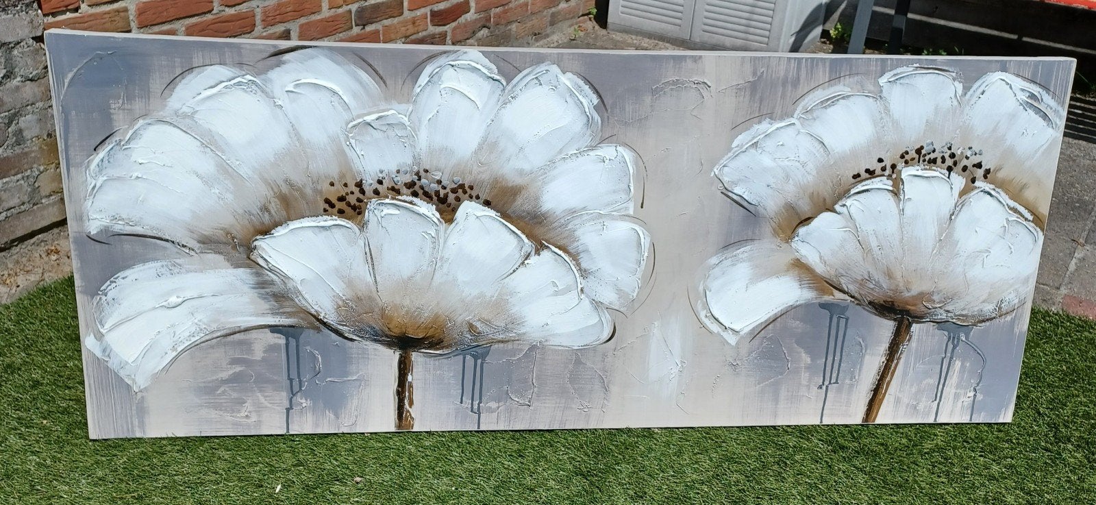 Schilderij met reliëf van bloemen, 150x60 cm, Antiek en Kunst, Kunst | Schilderijen | Modern, Ophalen