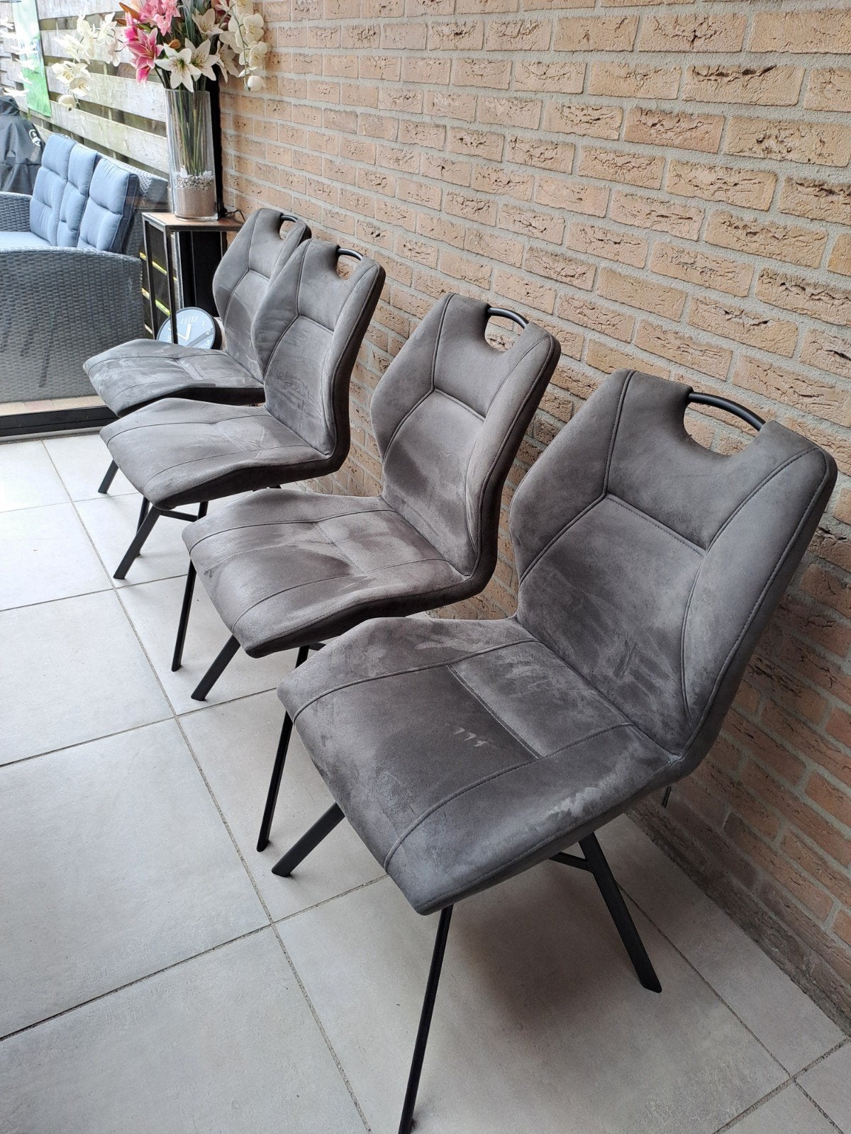 4 eetkamer stoelen grijs, Ophalen, Zo goed als nieuw, Vier, Modern