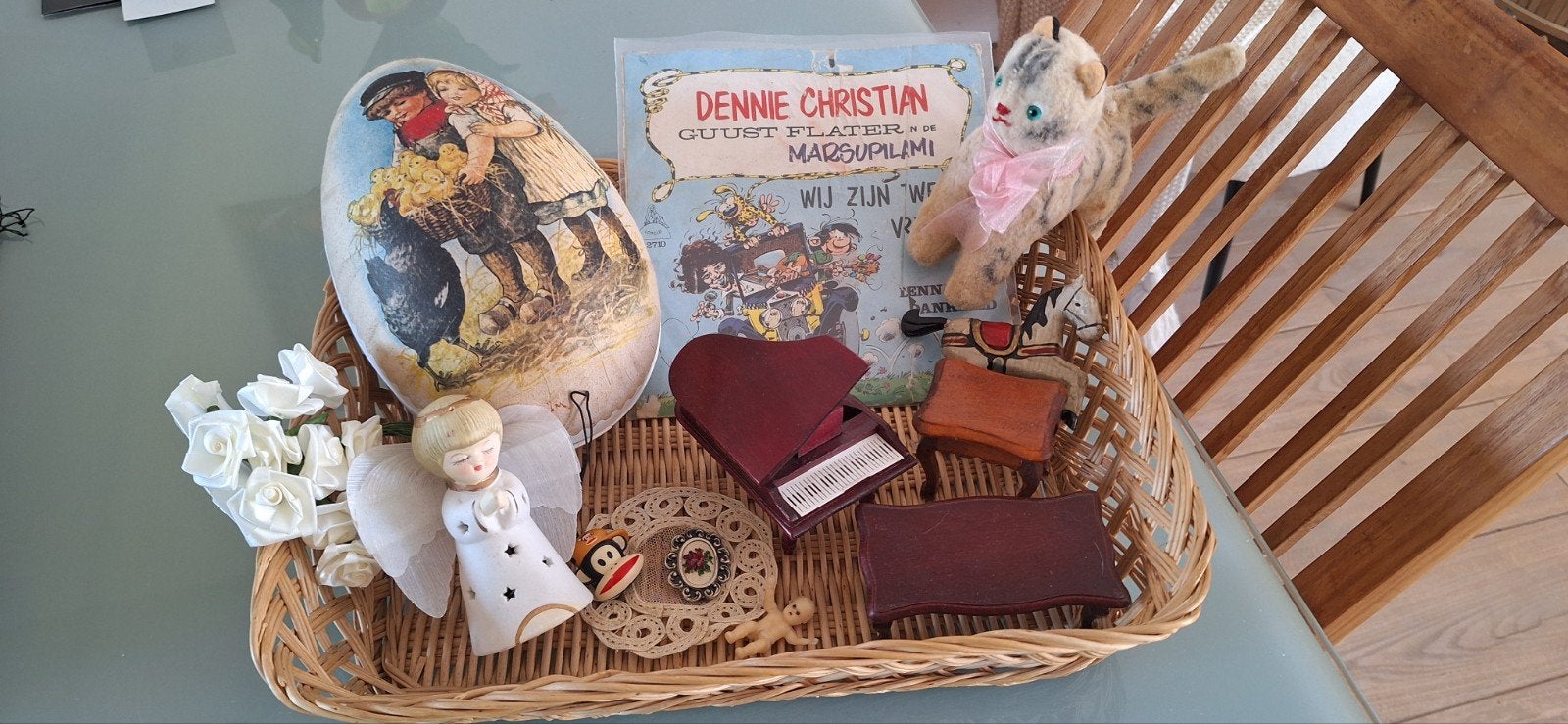Vintage poppenhuismeubeltjes, vintage poesje, engel, merk-ei, Ophalen of Verzenden
