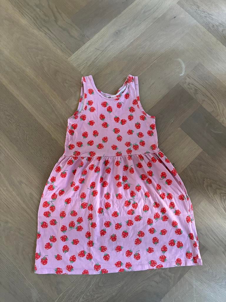 H&M jurkje met frambozenprint, maat 134/140, Kinderen en Baby's, Kinderkleding | Maat 134, Zo goed als nieuw, Meisje, Jurk of Rok