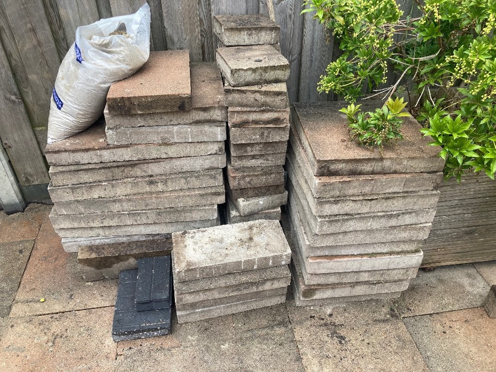 Gratis op te halen, tuintegels, Tuin en Terras, Tegels en Klinkers, Ophalen, Gebruikt, 5 tot 10 m², Beton