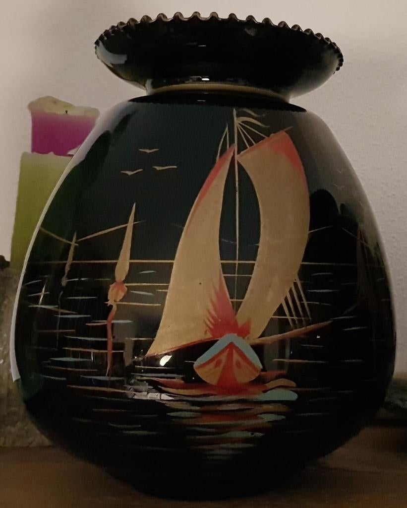 Mooie vaas met daarop beschilderd zeilschip/boot g, Antiek en Kunst, Curiosa en Brocante, Ophalen of Verzenden