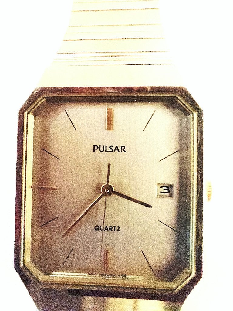 Vintage Pulsar Quartz horloge met stalen band, Overige merken, Staal, Gebruikt, Staal