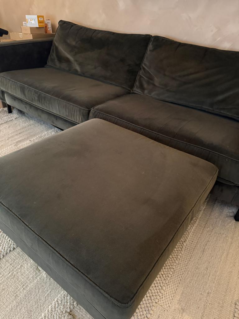 Woood bank Robin 3,5zits fluweel met hocker - €400 hele set!, Huis en Inrichting, Banken | Bankstellen, Ophalen, Gebruikt, 150 tot 200 cm