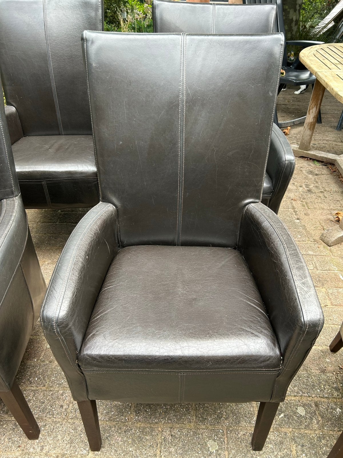 Gratis !! 5 leren eetkamerstoelen - comfortabel en gebruikt, Ophalen, Gebruikt, Zwart, Leer
