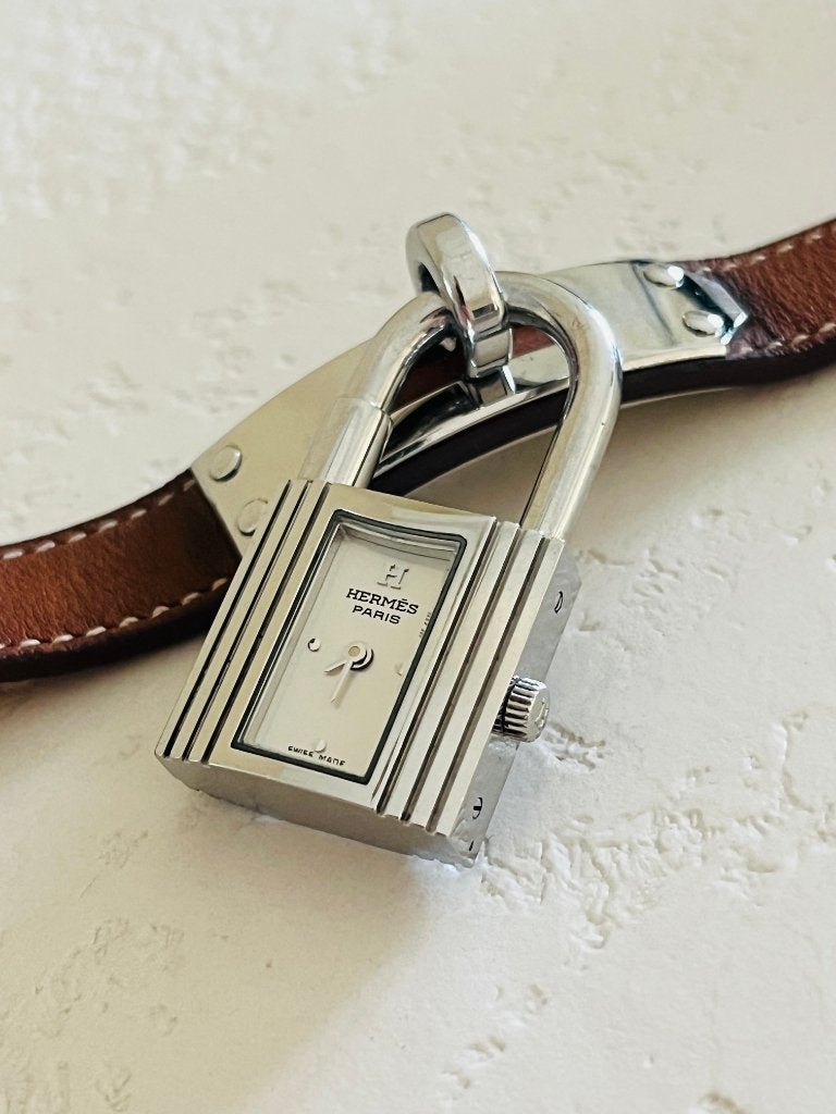 Vintage Hermes Kelly Lock case horloge XL, Overige merken, Staal, Polshorloge, Ophalen of Verzenden