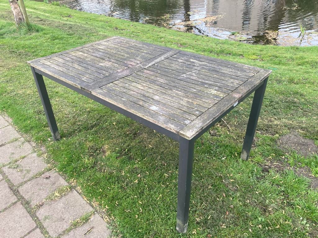 Jutlandia Tuintafel met Houten Blad - 150x89x75 cm, Ophalen, Gebruikt, Rechthoekig, Hout