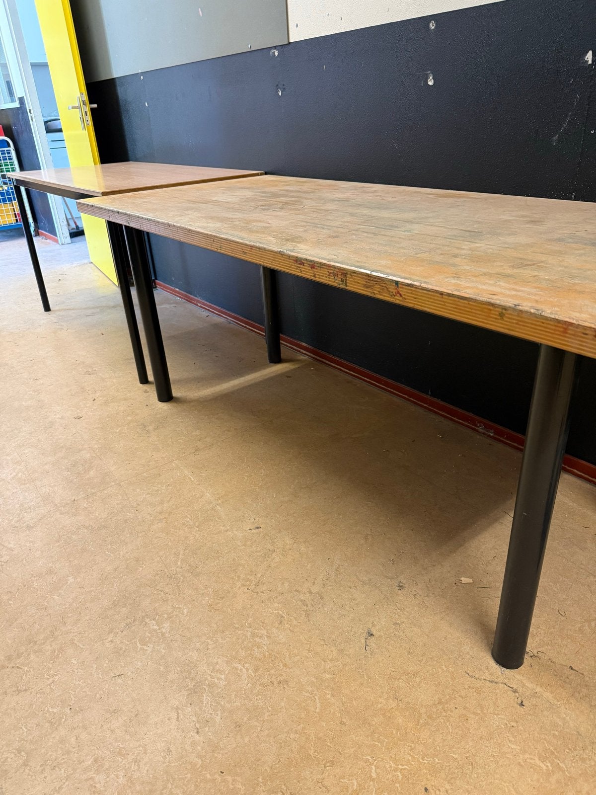 Handvaardigheid Techniek tafel met stalen onderstel, Gebruikt, 75 cm of meer, Ophalen of Verzenden, Rechthoekig