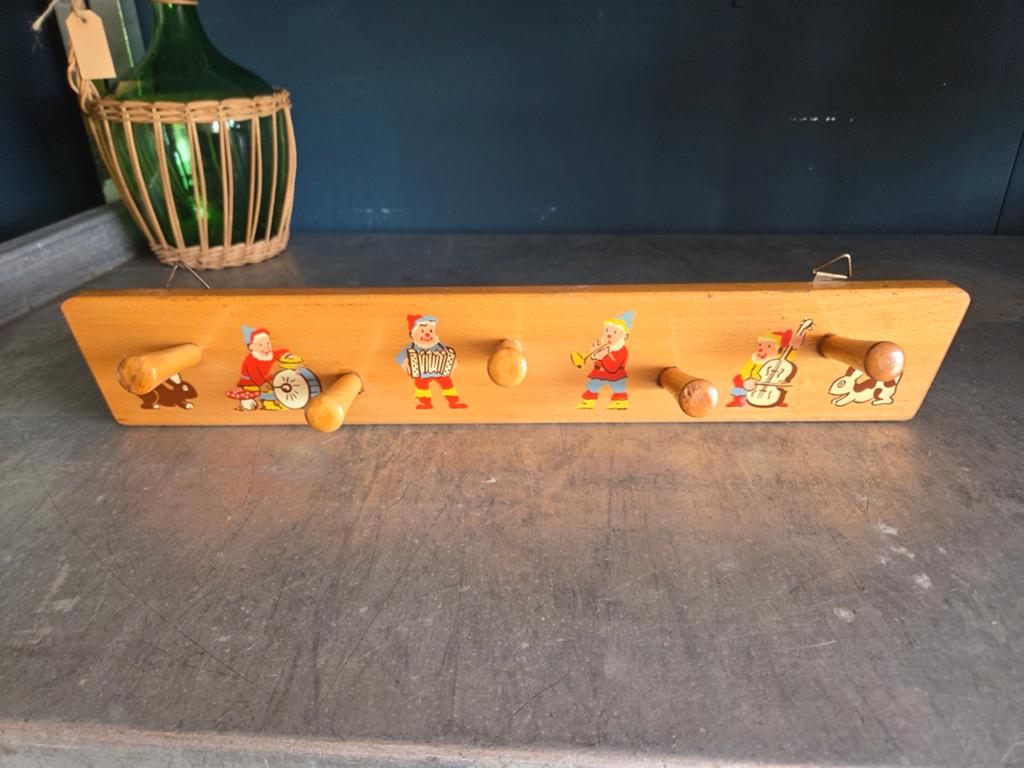 Vintage retro Simplex houten kapstok met kabouters, Huis en Inrichting, Woonaccessoires | Kapstokken, Gebruikt, Minder dan 100 cm