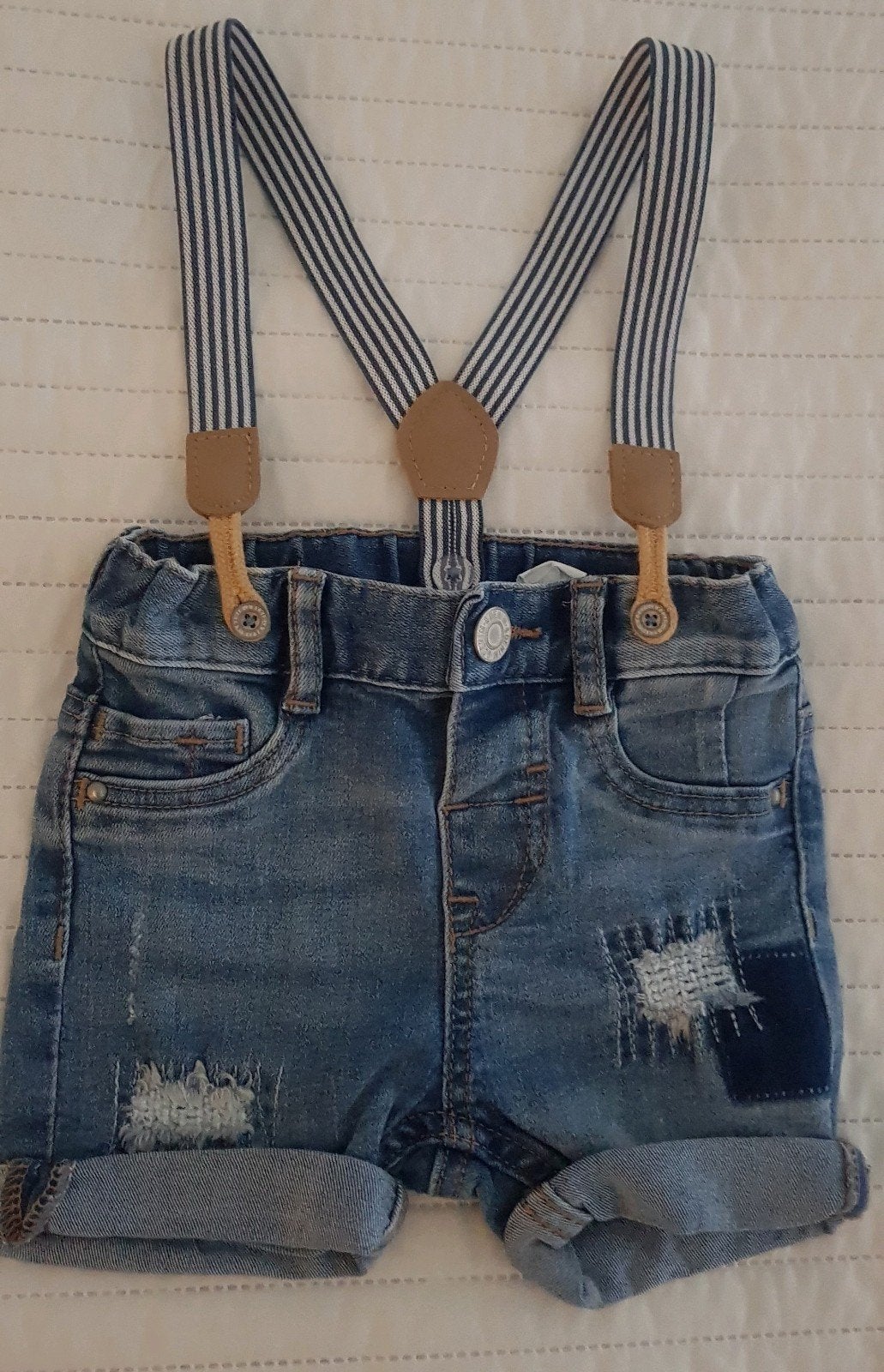 Stoere baby spijkerbroek met bretels maat 68 kleding broeken, Broekje, Verzenden, H&M, Zo goed als nieuw