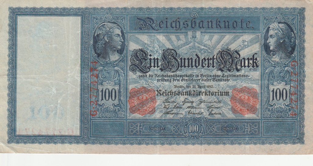 1910 Duitse bankbiljet van 100 Mark, Postzegels en Munten, Bankbiljetten | Europa | Niet-Eurobiljetten, Ophalen of Verzenden, Duitsland