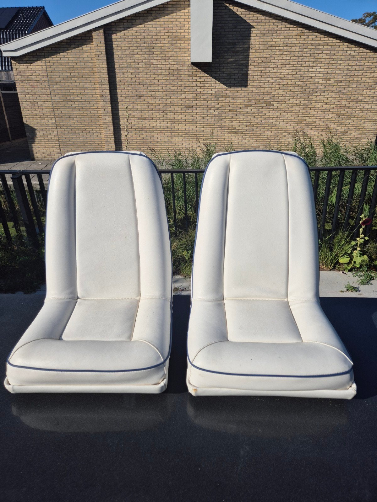 Set van 2 bootstoelen - wit met blauwe bies, Ophalen, Gebruikt, Interieur en Kussens