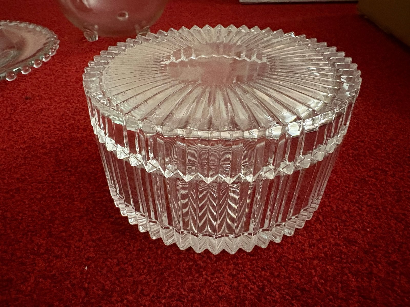 Vintage Glazen Bonbondoos met Ribbels, Ophalen of Verzenden