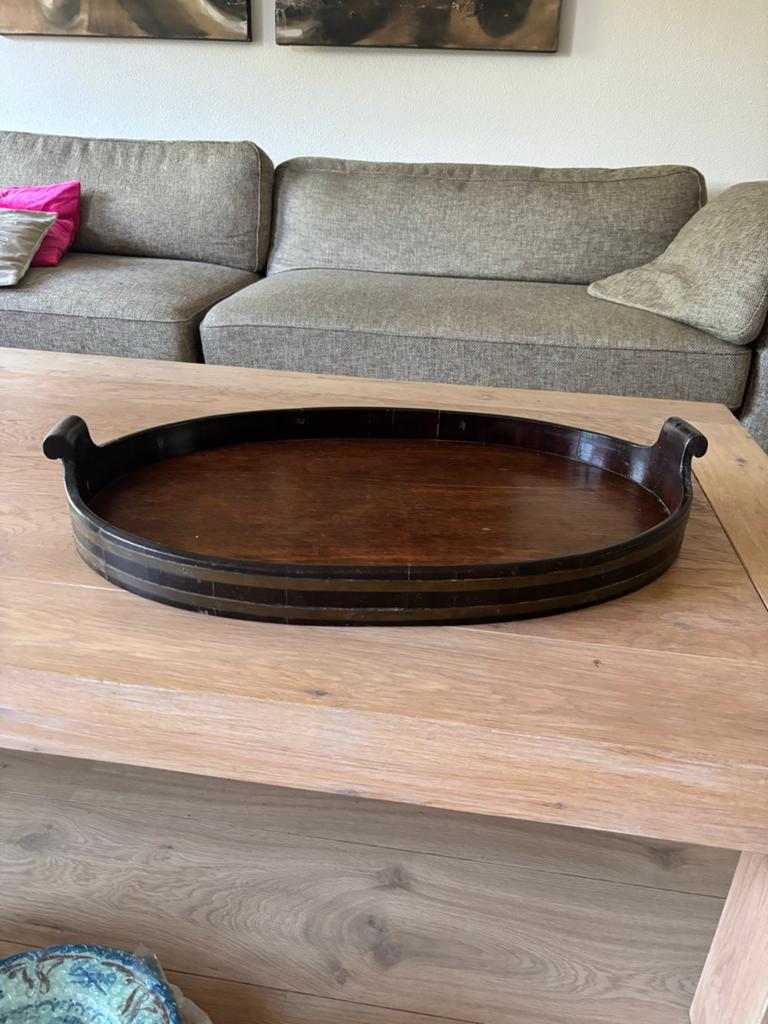 Klassiek ovaal houten dienblad / butler tray, Ophalen, Gebruikt, Ovaal, Hout