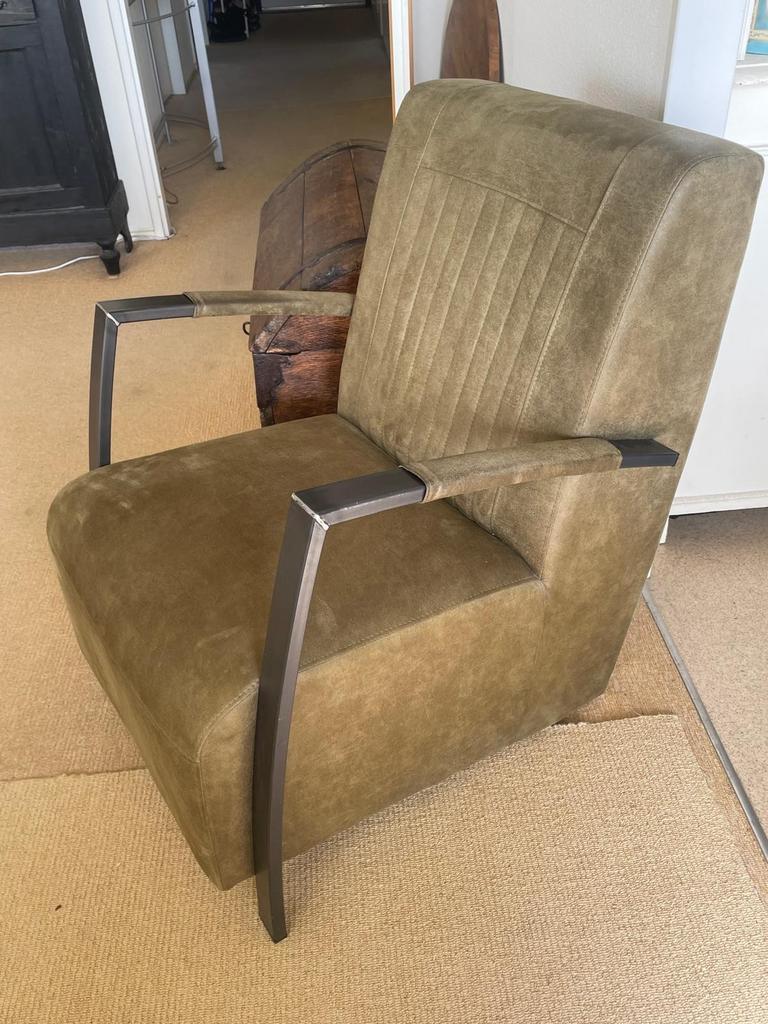Warmgroene, velours en heerlijk zittende Rosetta fauteuil, Ophalen, Zo goed als nieuw, 75 tot 100 cm, 50 tot 75 cm