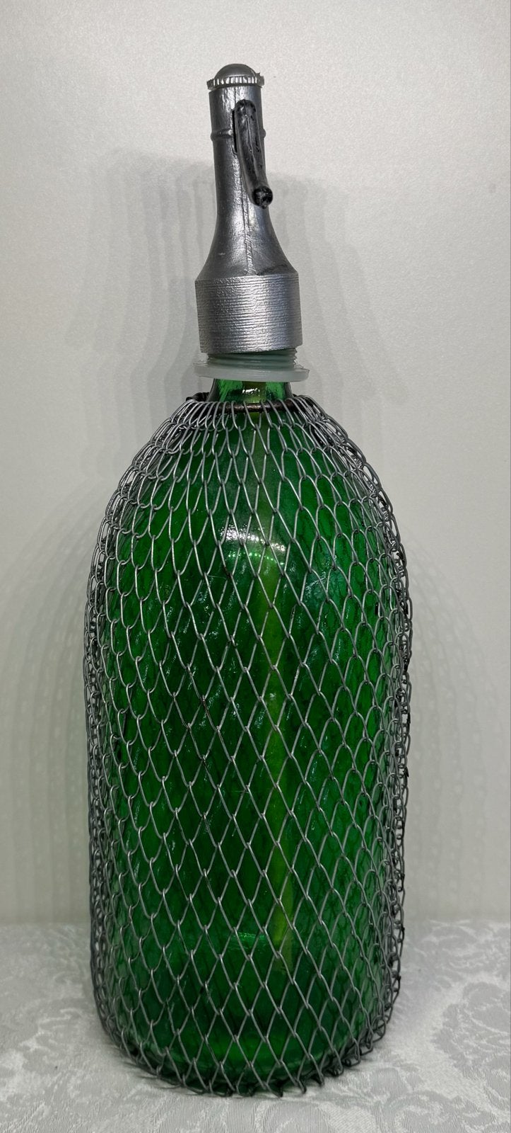Vintage Groene Sifles Fles met Metalen Net, Ophalen of Verzenden