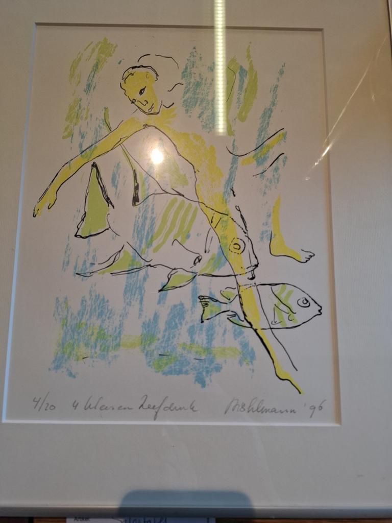 Gesigneerde zeefdruk '4 Vissen Leefdruk' van R. Möhlmann, Ophalen