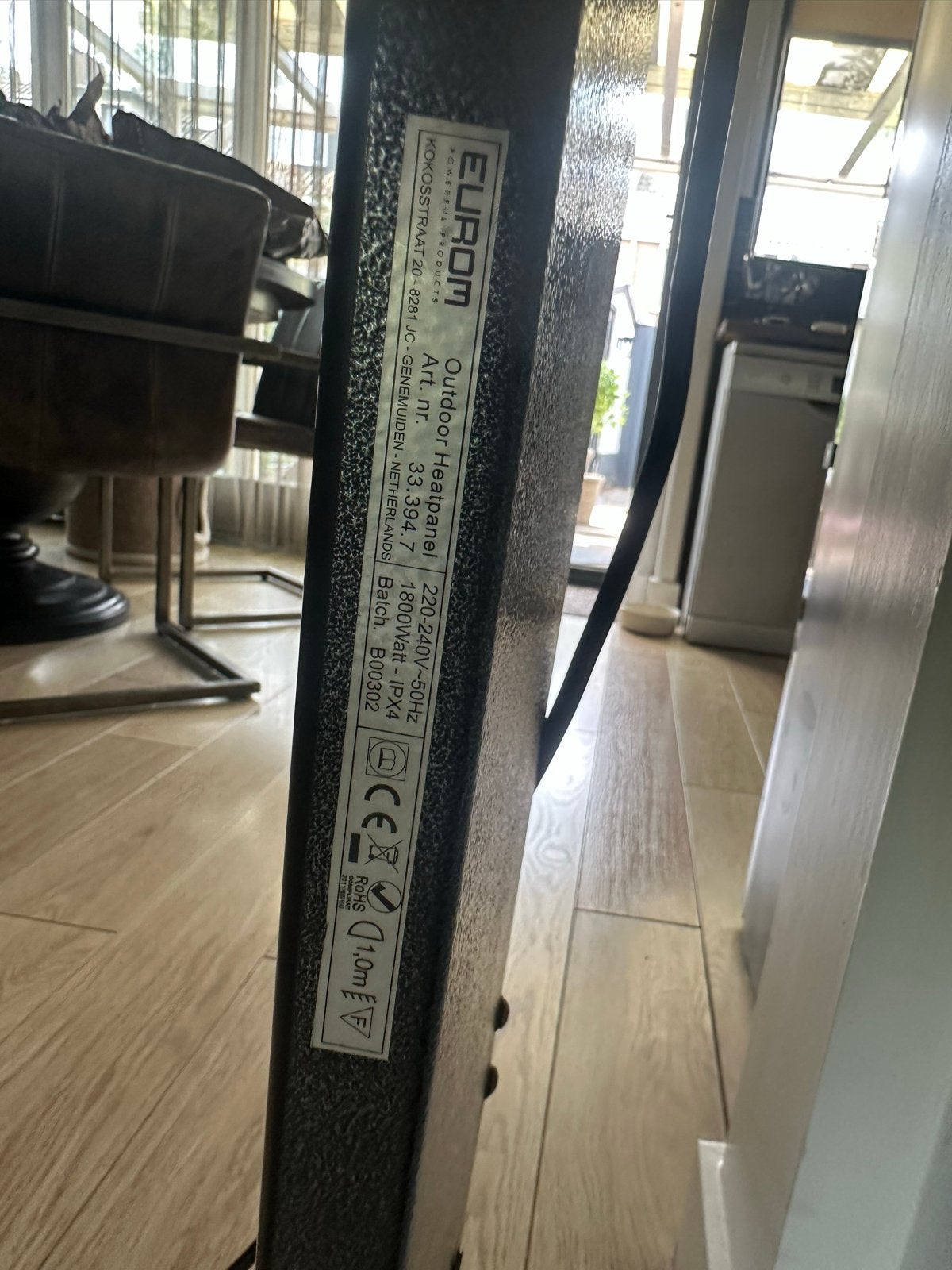 Eurom Terrasverwarming - Elektrische Heater 1800W, Tuin en Terras, Gebruikt, Vloer, Waterbestendig, Ophalen