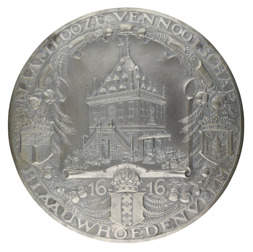 VERZILVERD BRONZEN PLAQUETTE J.C. Wienecke BLAUWHOEDENVEEM, Verzenden